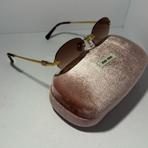 Miu Miu Logo Brown and Gold Sunglasses - Picture 1 of 8